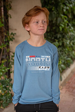 Breeze Erkek Çocuk Uzun Kollu Tişört Yazı Baskılı 6-12 Yaş, İndigo