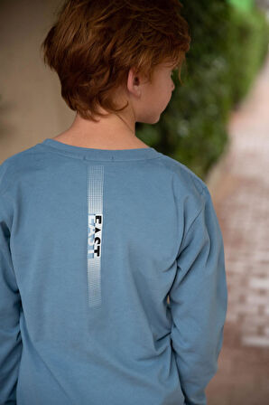 Breeze Erkek Çocuk Uzun Kollu Tişört Yazı Baskılı 6-12 Yaş, İndigo