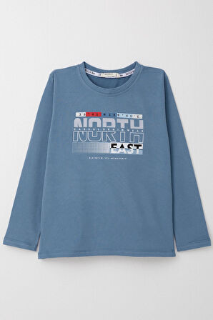 Breeze Erkek Çocuk Uzun Kollu Tişört Yazı Baskılı 6-12 Yaş, İndigo