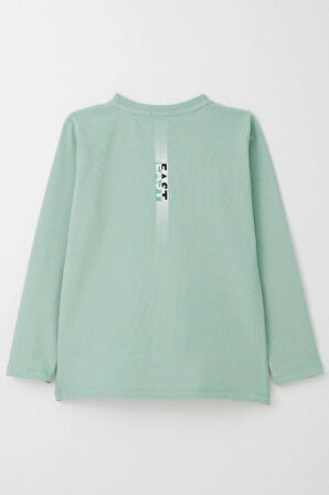 Breeze Erkek Çocuk Uzun Kollu Tişört Yazı Baskılı 6-12 Yaş, Su Yeşili