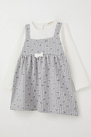 Breeze Kız Çocuk Uzun Kollu Elbise Kalp & Kazayağı Desenli 1.5-5 Yaş, Buz Mavisi