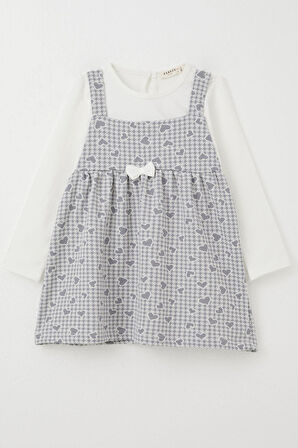 Breeze Kız Çocuk Uzun Kollu Elbise Kalp & Kazayağı Desenli 1.5-5 Yaş, Buz Mavisi