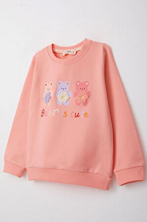 Breeze Kız Çocuk Sweatshirt Sevimli Ayıcıklar Baskılı 1.5-5 Yaş, Somon