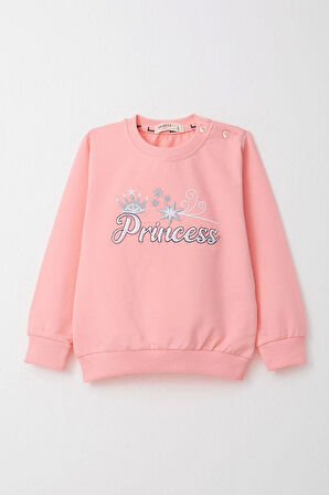 Breeze Kız Bebek Eşofman Takım Prenses Yazı Nakışlı 9 Ay-3 Yaş, Pembe