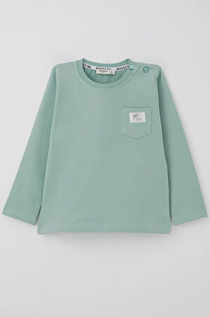 Breeze Erkek Bebek Uzun Kollu Tişört Cool Yazı Armalı Cepli 9 Ay-3 Yaş, Mint Yeşili