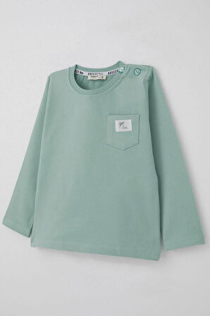 Breeze Erkek Bebek Uzun Kollu Tişört Cool Yazı Armalı Cepli 9 Ay-3 Yaş, Mint Yeşili