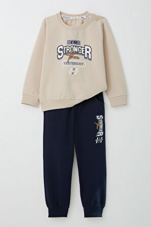 Breeze Erkek Çocuk Eşofman Takım Yazı Baskılı 2-6 Yaş, Bej