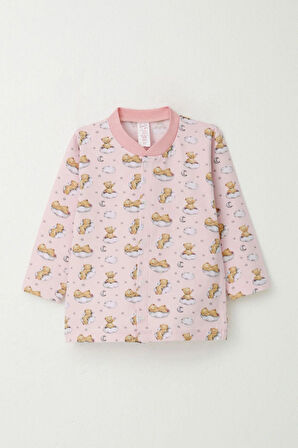 Breeze Kız Bebek Pijama Takımı Gökyüzü Temalı Hayalci Ayıcık Desenli 4 Ay-1 Yaş, Pembe