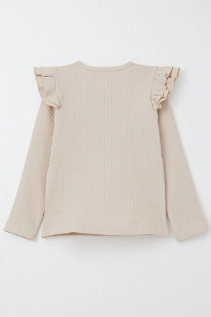 Breeze Kız Çocuk Uzun Kollu Tişört Omuzu Fırfırlı 5-10 Yaş, Bej