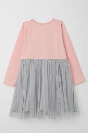 Breeze Kız Çocuk Uzun Kollu Elbise Yazı Baskılı Tüllü 8-12 Yaş, Pembe