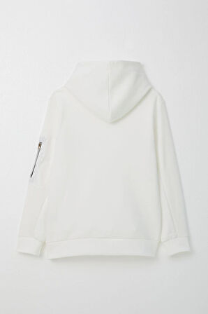 Breeze Erkek Çocuk Sweatshirt Armalı Kolu Cepli Fermuarlı  9-14 Yaş, Beyaz