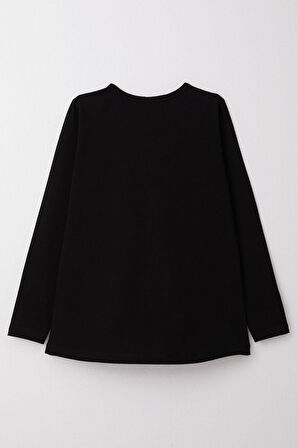 Breeze Kız Çocuk Uzun Kollu Tişört Yazılı Papatya Baskılı 10-16 Yaş, Siyah