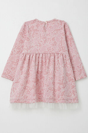 Breeze Kız Çocuk Uzun Kollu Elbise Çiçek Desenli 3-7 Yaş, Gülkurusu