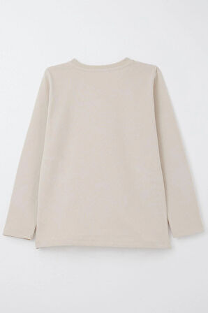 Breeze Erkek Çocuk Uzun Kollu Tişört Slogan Temalı Yazı Baskılı 6-12 Yaş, Bej