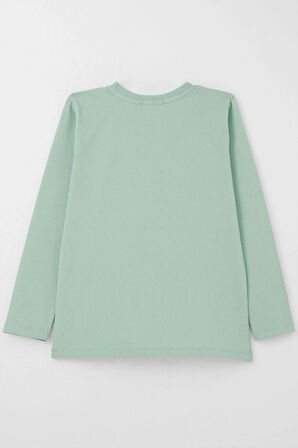 Breeze Erkek Çocuk Uzun Kollu Tişört Slogan Temalı Yazı Baskılı 6-12 Yaş, Su Yeşili