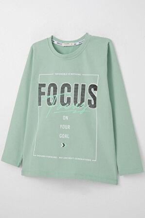 Breeze Erkek Çocuk Uzun Kollu Tişört Slogan Temalı Yazı Baskılı 6-12 Yaş, Su Yeşili