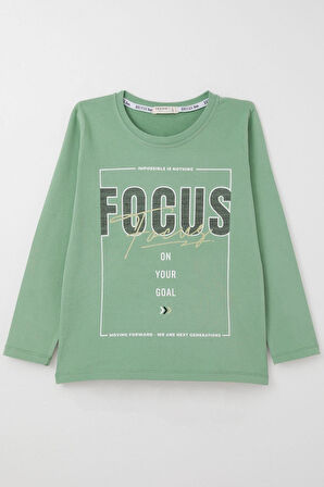 Breeze Erkek Çocuk Uzun Kollu Tişört Slogan Temalı Yazı Baskılı 6-12 Yaş, Mint Yeşili