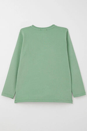 Breeze Erkek Çocuk Uzun Kollu Tişört Slogan Temalı Yazı Baskılı 6-12 Yaş, Mint Yeşili