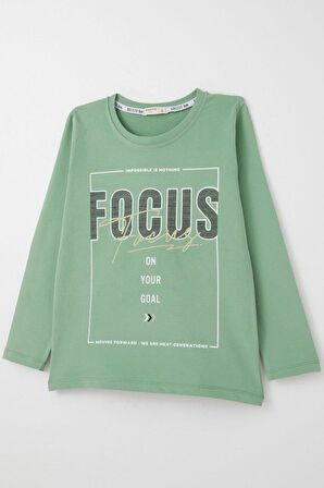 Breeze Erkek Çocuk Uzun Kollu Tişört Slogan Temalı Yazı Baskılı 6-12 Yaş, Mint Yeşili