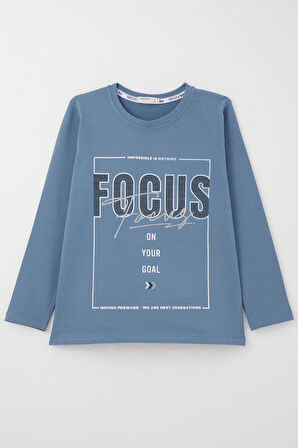 Breeze Erkek Çocuk Uzun Kollu Tişört Slogan Temalı Yazı Baskılı 6-12 Yaş, İndigo