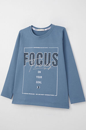 Breeze Erkek Çocuk Uzun Kollu Tişört Slogan Temalı Yazı Baskılı 6-12 Yaş, İndigo