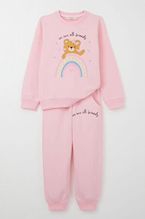 Breeze Kız Çocuk Eşofman Takım Arkadaşlık Temalı Sevimli Ayıcık Baskılı 1-4 Yaş, Pembe