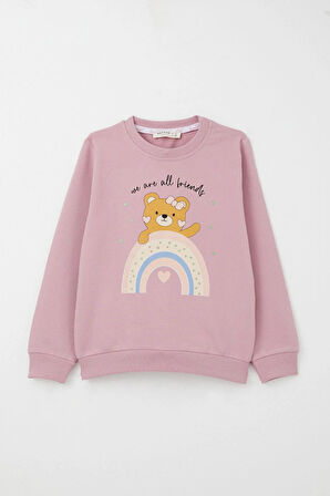 Breeze Kız Çocuk Eşofman Takım Arkadaşlık Temalı Sevimli Ayıcık Baskılı 1-4 Yaş, Gülkurusu