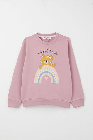 Breeze Kız Çocuk Eşofman Takım Arkadaşlık Temalı Sevimli Ayıcık Baskılı 1-4 Yaş, Gülkurusu