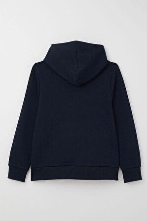 Breeze Erkek Çocuk Sweatshirt Yazı Baskılı Kanguru Cepli Kapüşonlu 8-14 Yaş, Lacivert