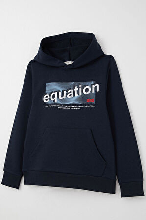 Breeze Erkek Çocuk Sweatshirt Yazı Baskılı Kanguru Cepli Kapüşonlu 8-14 Yaş, Lacivert