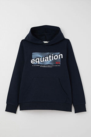 Breeze Erkek Çocuk Sweatshirt Yazı Baskılı Kanguru Cepli Kapüşonlu 8-14 Yaş, Lacivert