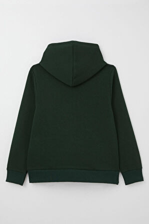 Breeze Erkek Çocuk Sweatshirt Yazı Baskılı Kanguru Cepli Kapüşonlu 8-14 Yaş, Koyu Yeşil