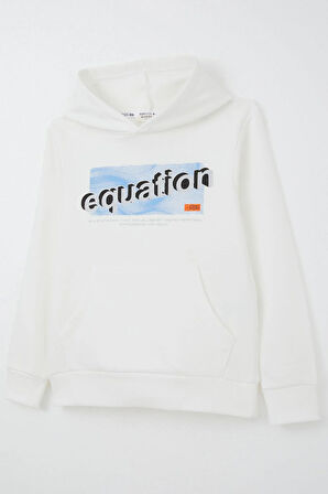 Breeze Erkek Çocuk Sweatshirt Yazı Baskılı Kanguru Cepli Kapüşonlu 8-14 Yaş, Beyaz