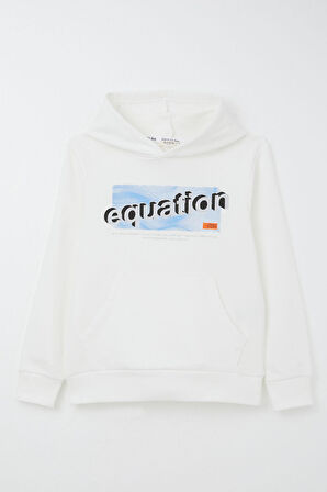 Breeze Erkek Çocuk Sweatshirt Yazı Baskılı Kanguru Cepli Kapüşonlu 8-14 Yaş, Beyaz