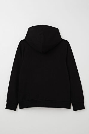 Breeze Erkek Çocuk Sweatshirt Yazı Baskılı Kanguru Cepli Kapüşonlu 8-14 Yaş, Siyah