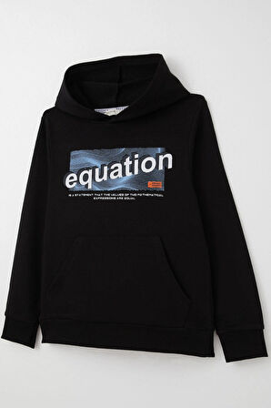 Breeze Erkek Çocuk Sweatshirt Yazı Baskılı Kanguru Cepli Kapüşonlu 8-14 Yaş, Siyah