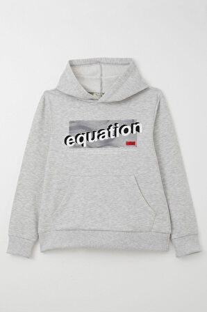 Breeze Erkek Çocuk Sweatshirt Yazı Baskılı Kanguru Cepli Kapüşonlu 8-14 Yaş, Açık Gri Melanj