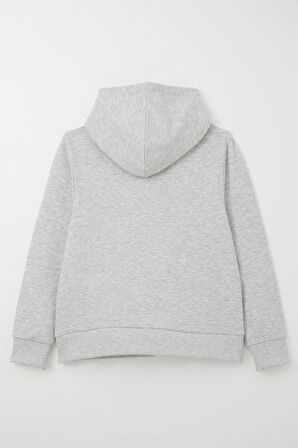 Breeze Erkek Çocuk Sweatshirt Yazı Baskılı Kanguru Cepli Kapüşonlu 8-14 Yaş, Açık Gri Melanj