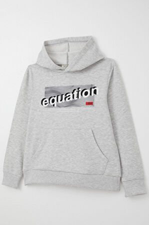 Breeze Erkek Çocuk Sweatshirt Yazı Baskılı Kanguru Cepli Kapüşonlu 8-14 Yaş, Açık Gri Melanj