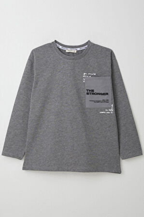 Breeze Erkek Çocuk Uzun Kollu Tişört Paraşüt Kumaş Cepli 9-14 Yaş, Koyu Gri Melanj