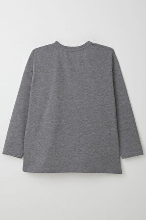 Breeze Erkek Çocuk Uzun Kollu Tişört Paraşüt Kumaş Cepli 9-14 Yaş, Koyu Gri Melanj