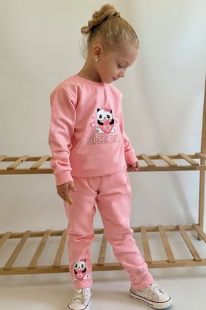Breeze Kız Bebek Eşofman Takım Mutlu Pandacık Baskılı 9 Ay-3 Yaş, Pembe