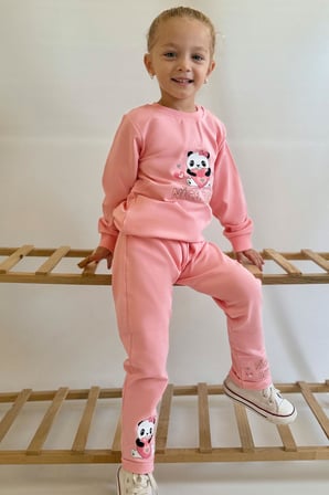 Breeze Kız Bebek Eşofman Takım Mutlu Pandacık Baskılı 9 Ay-3 Yaş, Pembe