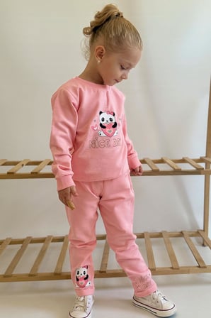 Breeze Kız Bebek Eşofman Takım Mutlu Pandacık Baskılı 9 Ay-3 Yaş, Pembe