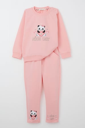 Breeze Kız Bebek Eşofman Takım Mutlu Pandacık Baskılı 9 Ay-3 Yaş, Pembe