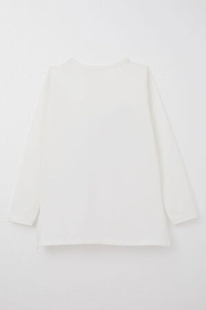 Breeze Kız Çocuk Uzun Kollu Tişört Moda Temalı Kız Baskılı 10-16 Yaş, Ekru