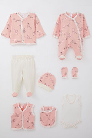 Breeze Kız Bebek Hastane Çıkışı 8 Li Unıcorn Flamingo Desenli 0-3 Ay, Somon