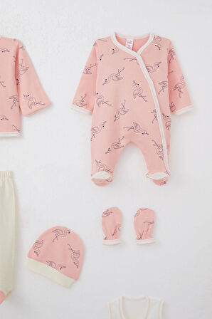 Breeze Kız Bebek Hastane Çıkışı 8 Li Unıcorn Flamingo Desenli 0-3 Ay, Somon