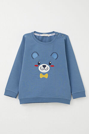 Breeze Erkek Bebek Eşofman Takım Mutlu Köpekçik Nakışlı 9 Ay-3 Yaş, İndigo