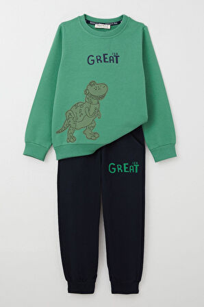 Breeze Erkek Çocuk Eşofman Takım Harika Dinozor Baskılı 1.5-5 Yaş, Mint Yeşili